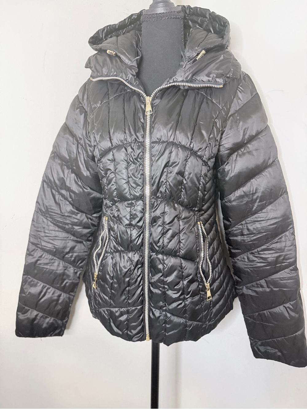 Karl Lagerfeld Black Quilted Hooded Puffer Jacket M
